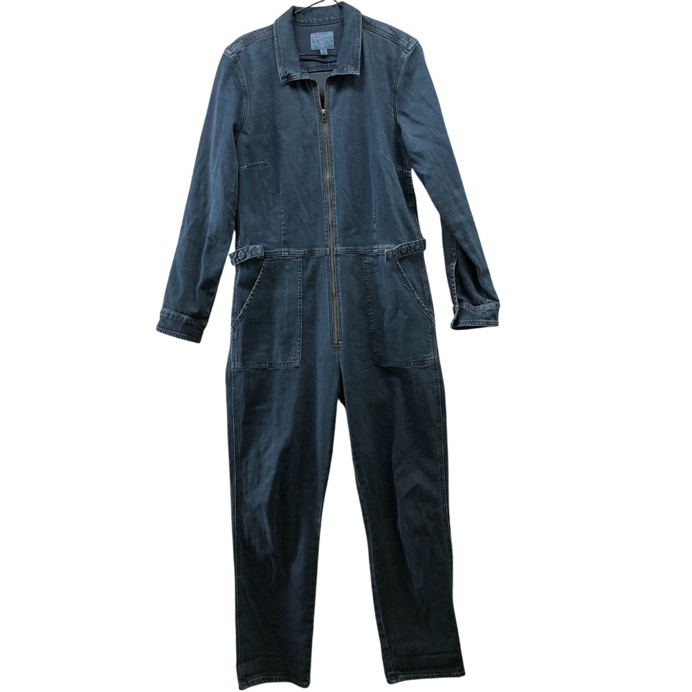 Lucky Brand Dark Wash Denim Jumpsuit Utility Boilersuit Coveralls Zip Womens 31